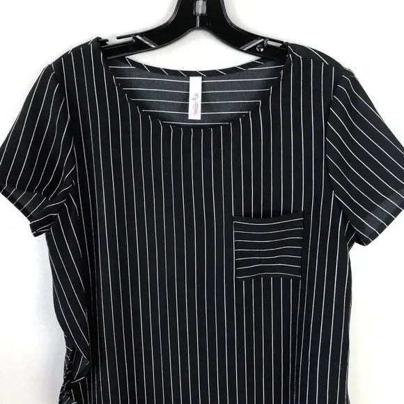 My Story Pocket Tee Womens S Short Sleeve Striped Hi-Lo Side Slits Lightweight - Picture 2 of 11